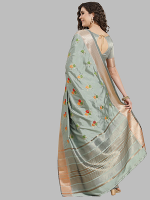 light blue soft cotton silk saree with multicolor thread embroidery 2
