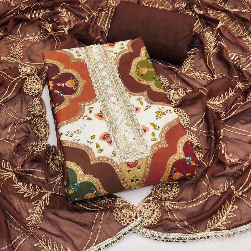  multi embroidery viscose silk dress material 