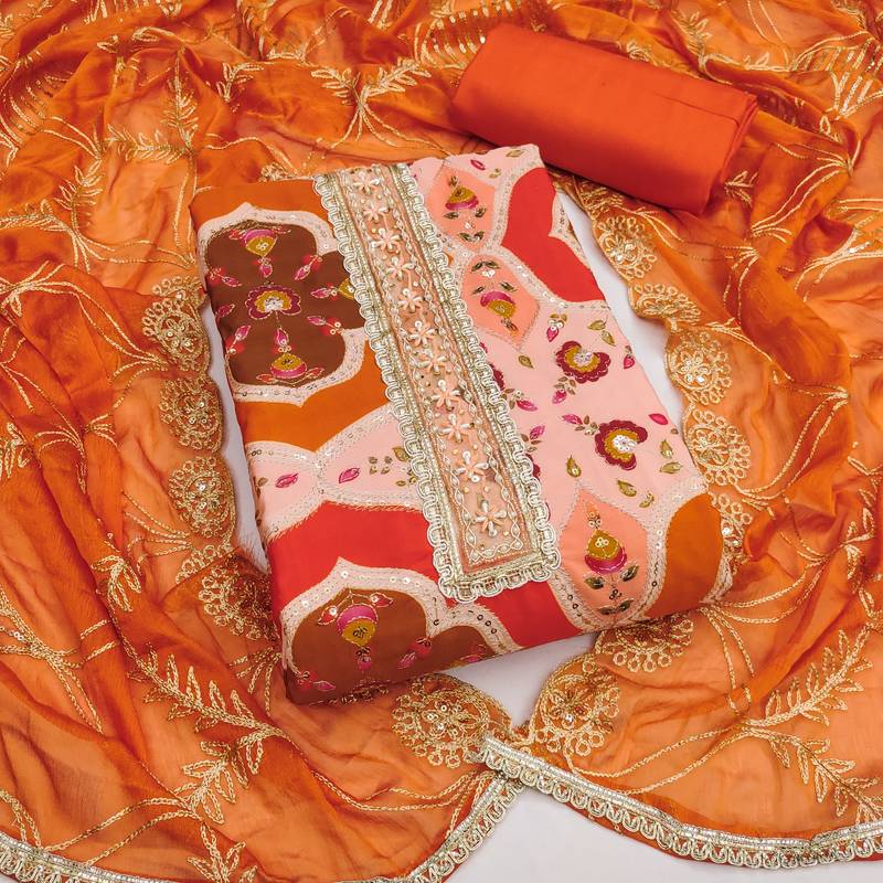  multi embroidery viscose silk dress material 