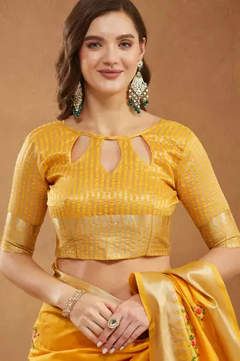 yellow assam cotton silk saree with multicolor embroidery