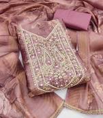 purple floral printed viscose dress material with embroidery