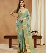 green assam cotton art silk saree with embroidery with emple border
