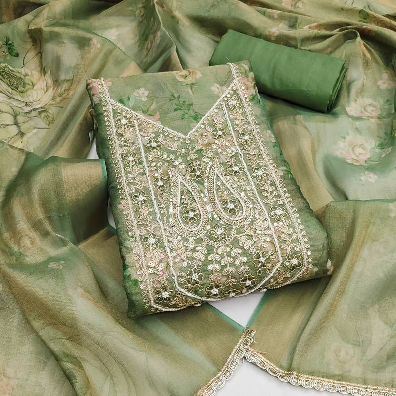  green print handwork viscose dress material 