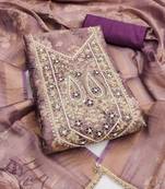 voilet floral printed viscose dress material with embroidery