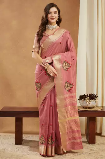light wine assam cotton silk saree with embroidery and emple border 