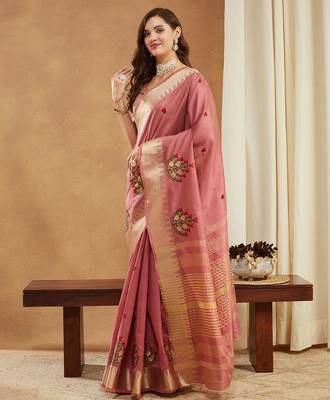 light wine assam cotton silk saree with embroidery and emple border  2