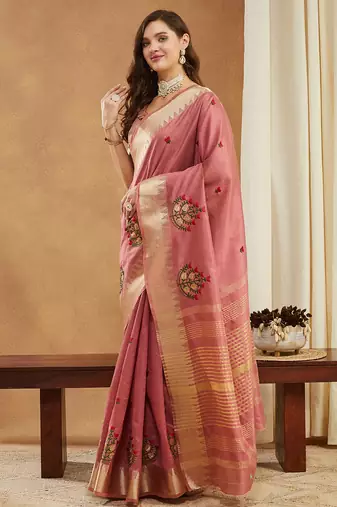 light wine assam cotton silk saree with embroidery and emple border 