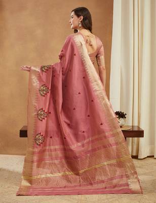 light wine assam cotton silk saree with embroidery and emple border  3