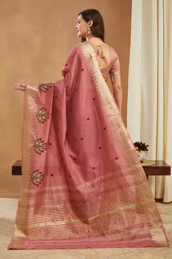 light wine assam cotton silk saree with embroidery and emple border 