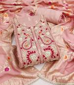 purple woven muslin dress material with handwork embroidery