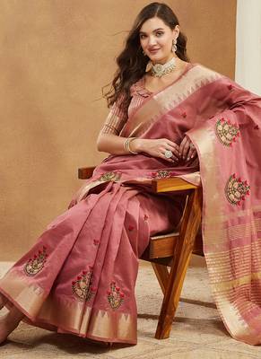 light wine assam cotton silk saree with embroidery and emple border  4