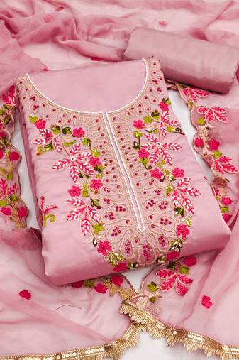  purple embroidery cotton silk dress material 