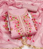 purple cotton silk dress material with floral embroidery