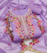 lavender green cotton silk dress material with floral embroidery