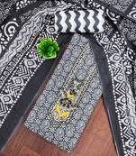 black printed cotton dress material with embroidered neck