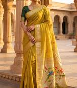olive cotton meenakari weaving saree with classic detailing