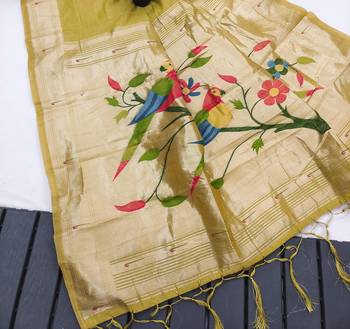 olive cotton meenakari weaving saree with classic detailing 3
