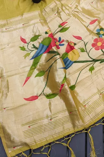 olive cotton meenakari weaving saree with classic detailing