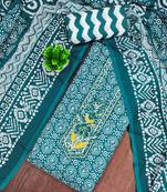 sea green printed cotton dress material with embroidered neck