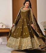 Green faux blooming embroidered Anarkali suit
