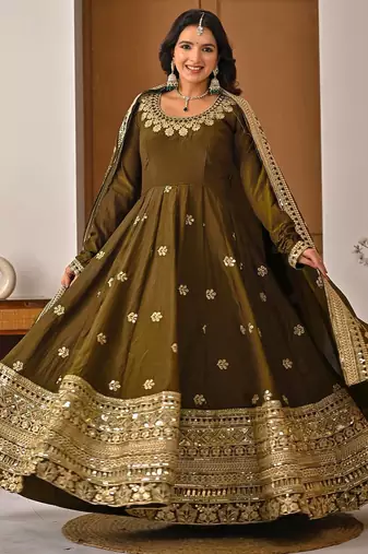 Green faux blooming embroidered Anarkali suit