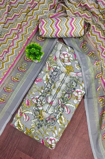 grey multicolor printed cotton dress material 