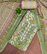 green multicolor printed cotton dress material 