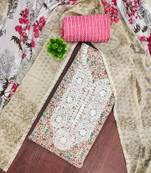 printed multicolor cotton unstitched dress material featuring fancy neck design