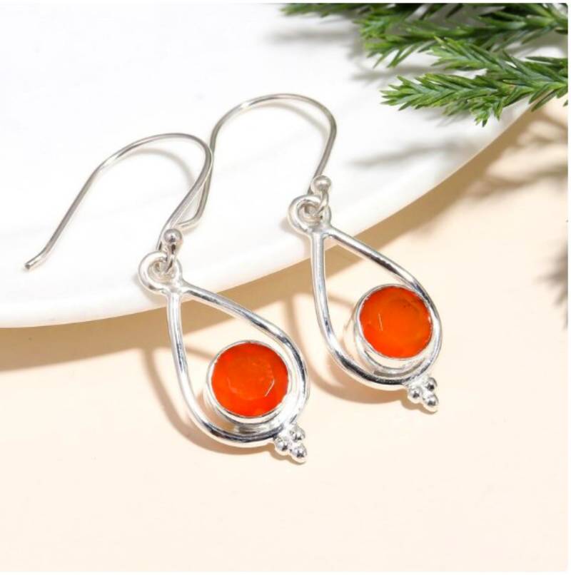 Carnelian hook earrings | 925 sterling silver handmade earrings | boho jewelry