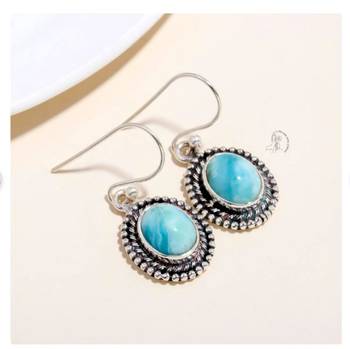 Larimar gemstone earrings | 925 sterling silver handmade jewelry | boho earrings 1