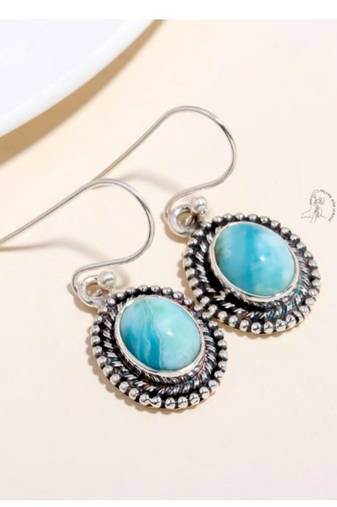Larimar gemstone earrings | 925 sterling silver handmade jewelry | boho earrings