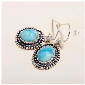 Larimar gemstone earrings | 925 sterling silver handmade jewelry | boho earrings 2