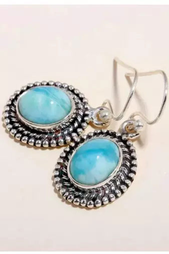 Larimar gemstone earrings | 925 sterling silver handmade jewelry | boho earrings