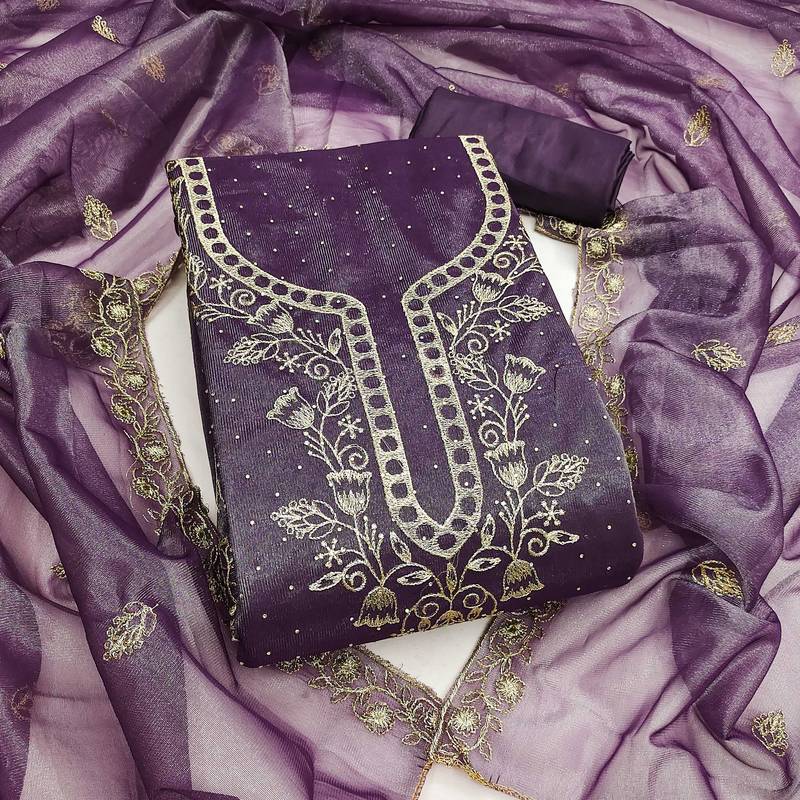 purple unstitched dress material for women