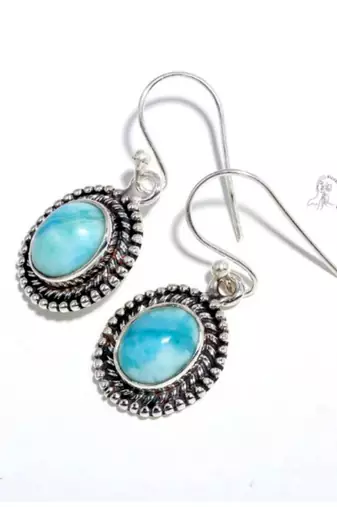 Larimar gemstone earrings | 925 sterling silver handmade jewelry | boho earrings