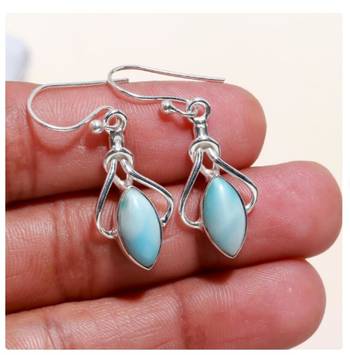 Natural larimar dangle earrings | 925 sterling silver handmade jewelry 1