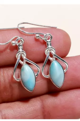 Natural larimar dangle earrings | 925 sterling silver handmade jewelry