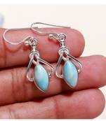 Natural larimar dangle earrings | 925 sterling silver handmade jewelry