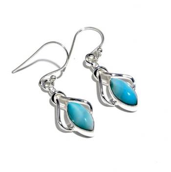 Natural larimar dangle earrings | 925 sterling silver handmade jewelry 2