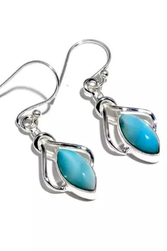Natural larimar dangle earrings | 925 sterling silver handmade jewelry