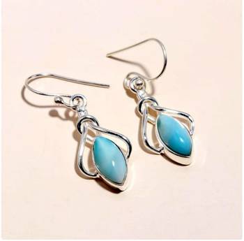 Natural larimar dangle earrings | 925 sterling silver handmade jewelry 3
