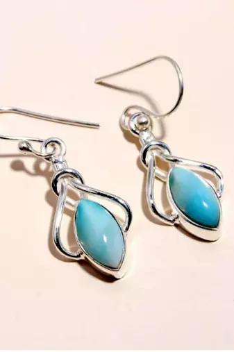Natural larimar dangle earrings | 925 sterling silver handmade jewelry