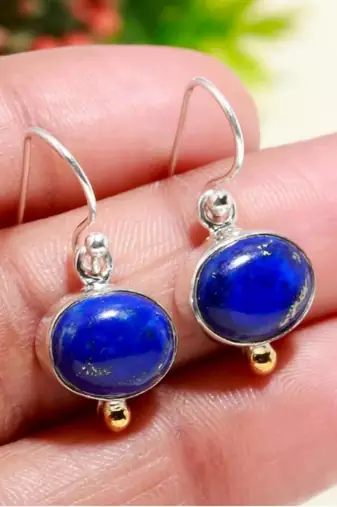 Blue lapis lazuli oxidized silver earrings | vintage style 925 sterling silver