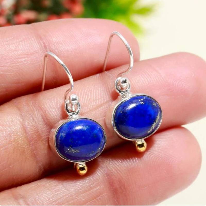 Blue lapis lazuli oxidized silver earrings | vintage style 925 sterling silver