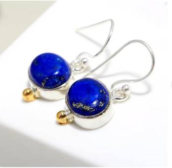 Blue lapis lazuli oxidized silver earrings | vintage style 925 sterling silver 2