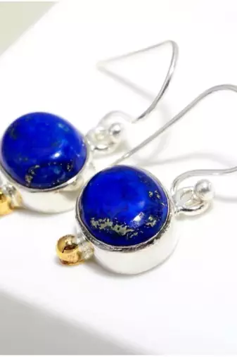 Blue lapis lazuli oxidized silver earrings | vintage style 925 sterling silver
