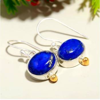 Blue lapis lazuli oxidized silver earrings | vintage style 925 sterling silver 3