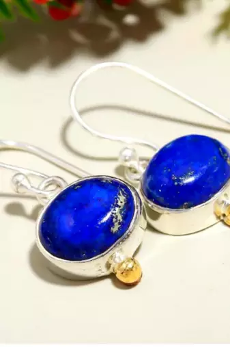Blue lapis lazuli oxidized silver earrings | vintage style 925 sterling silver