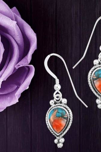 925 solid sterling silver oyster copper turquoise drop dangle earring