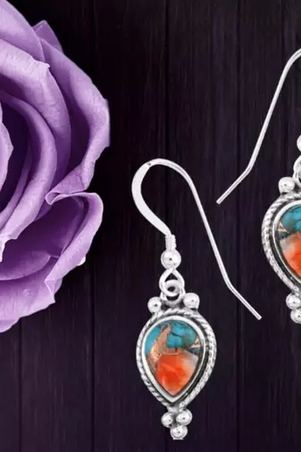 925 solid sterling silver oyster copper turquoise drop dangle earring